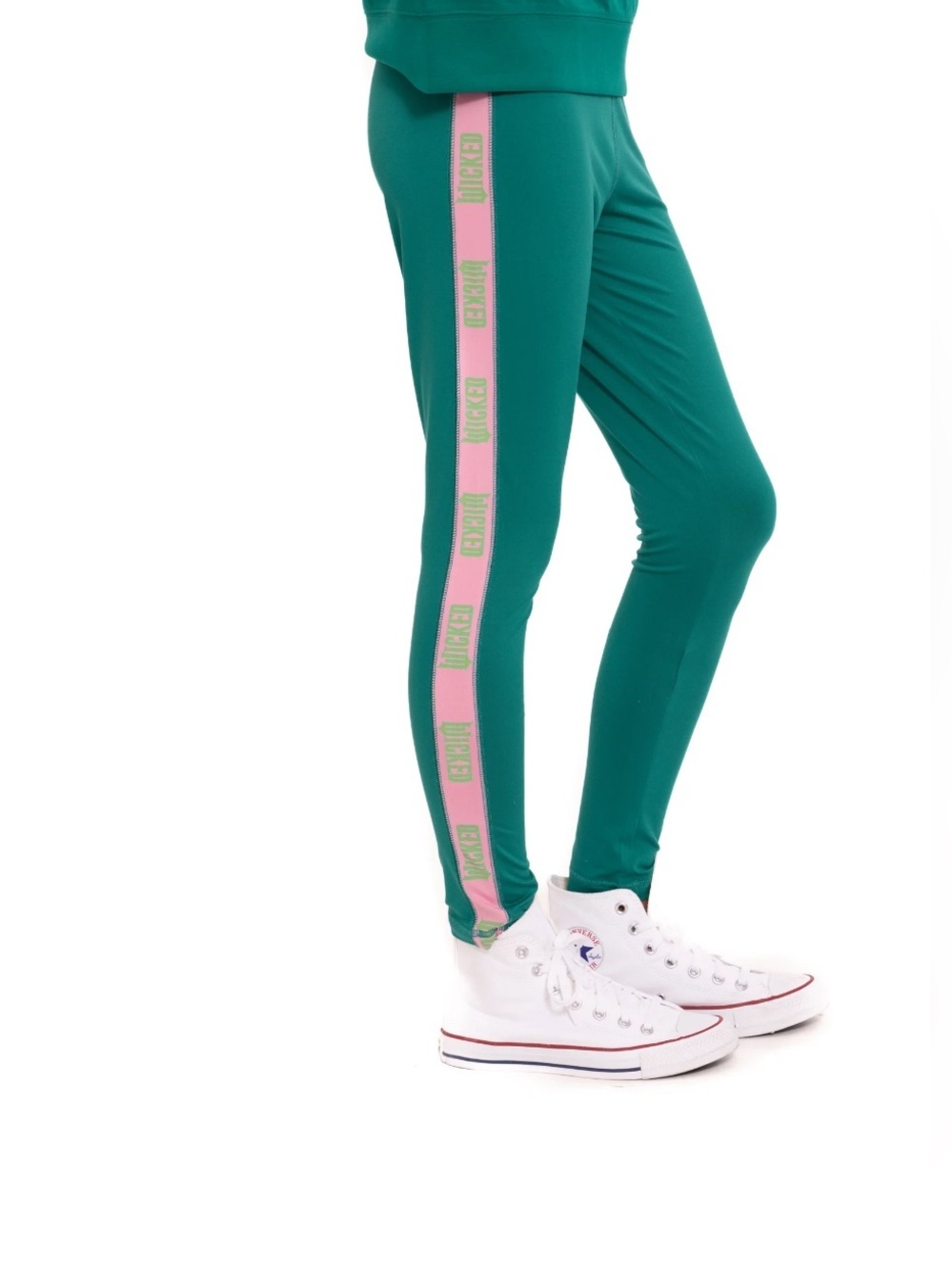 NWT-Girls 7/8 Wicked logo Green Track Leggings with Pink Logo Stripe